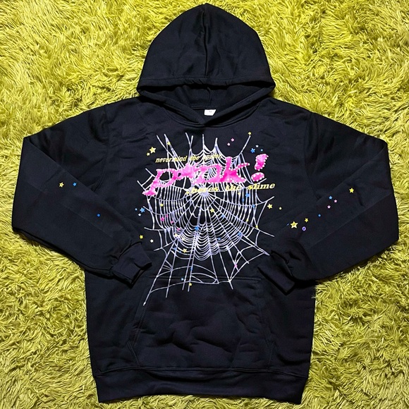 Pink Sp5der Black Hoodie Web Spider Stars - Picture 1 of 6